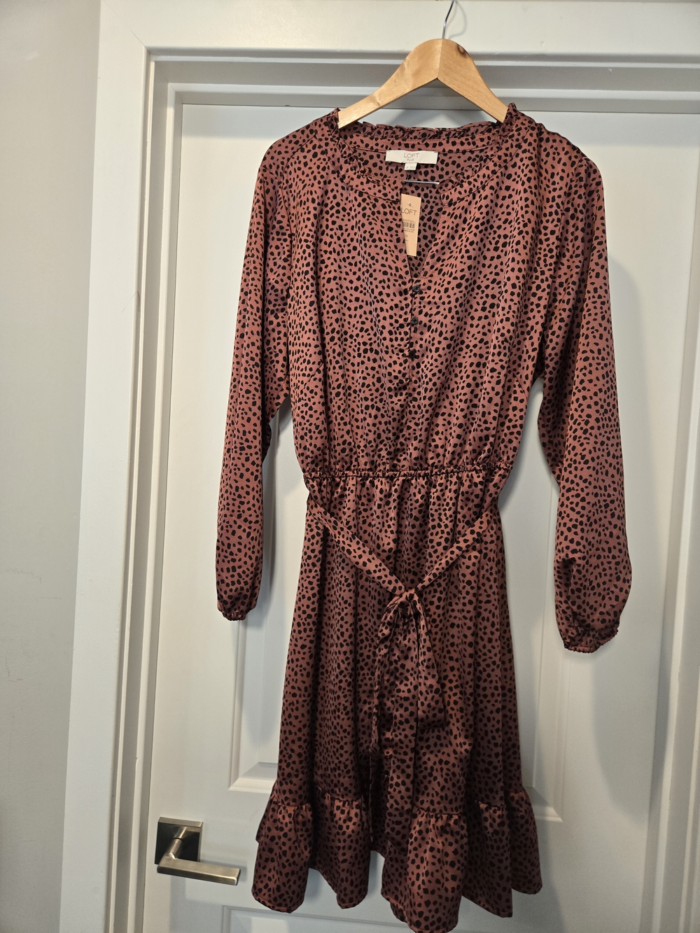 LOFT Mauve Pink Animal/Cheetah Print Long-Sleeve Tiered Dress